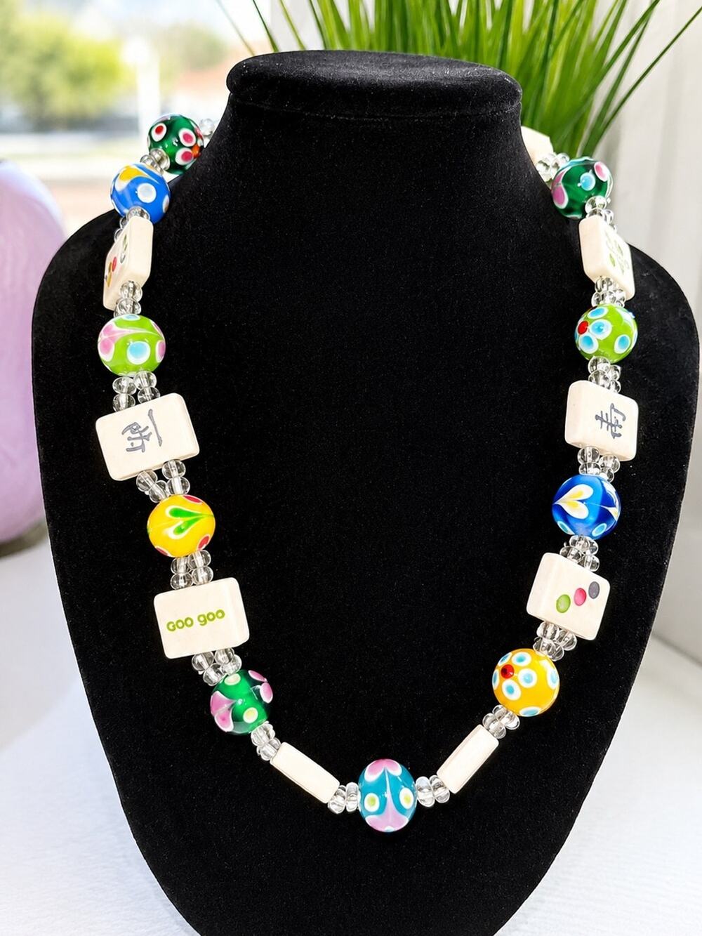 Colorful Beaded Statement Necklace | Mixed Glass & Tile Beads